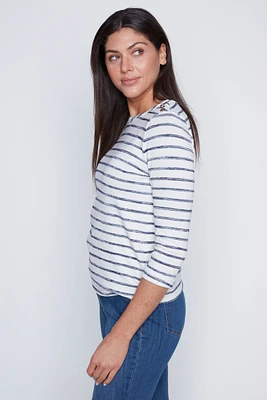 Navy and white stripe top