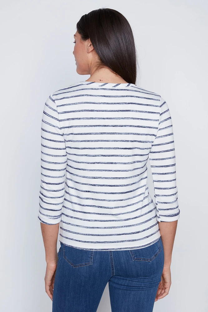 Navy and white stripe top