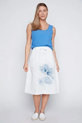 Flower print cotton linen blend skirt