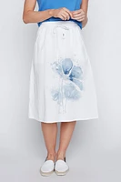 Flower print cotton linen blend skirt