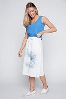 Flower print cotton linen blend skirt