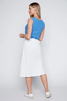 Flower print cotton linen blend skirt