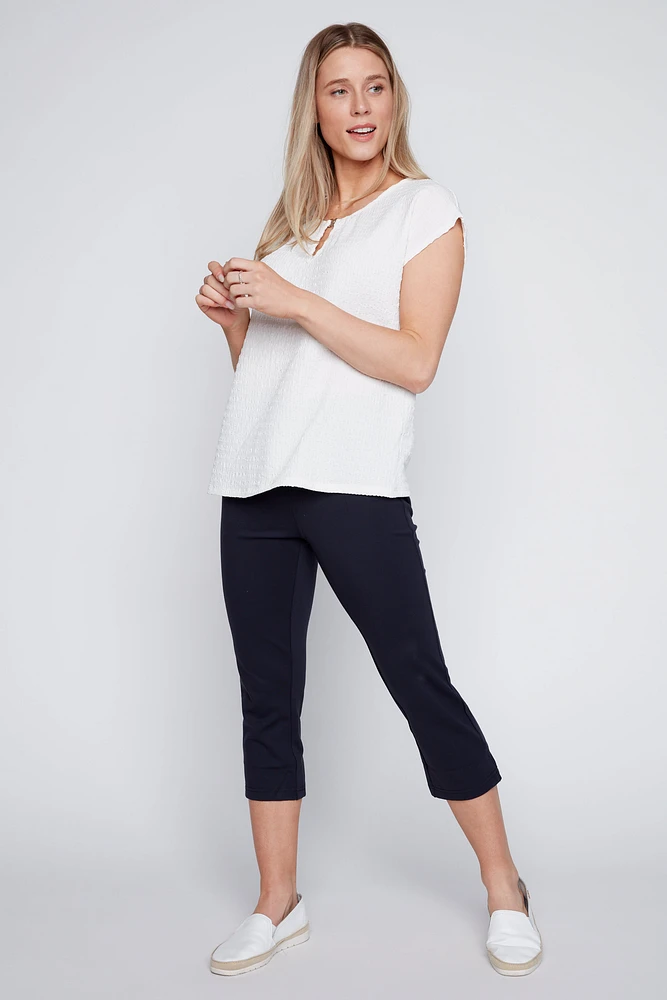 Bubble knit keyhole detail top