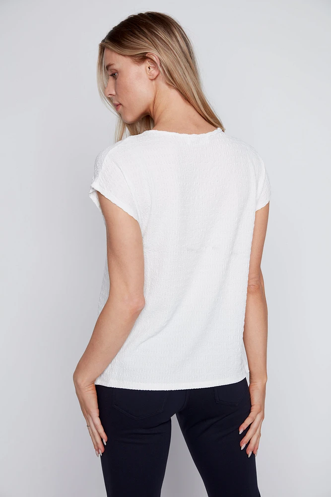 Bubble knit keyhole detail top