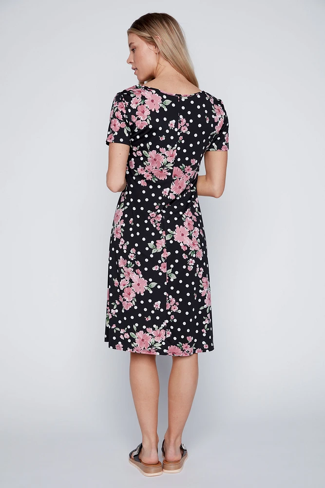 Floral and dot print sun dress