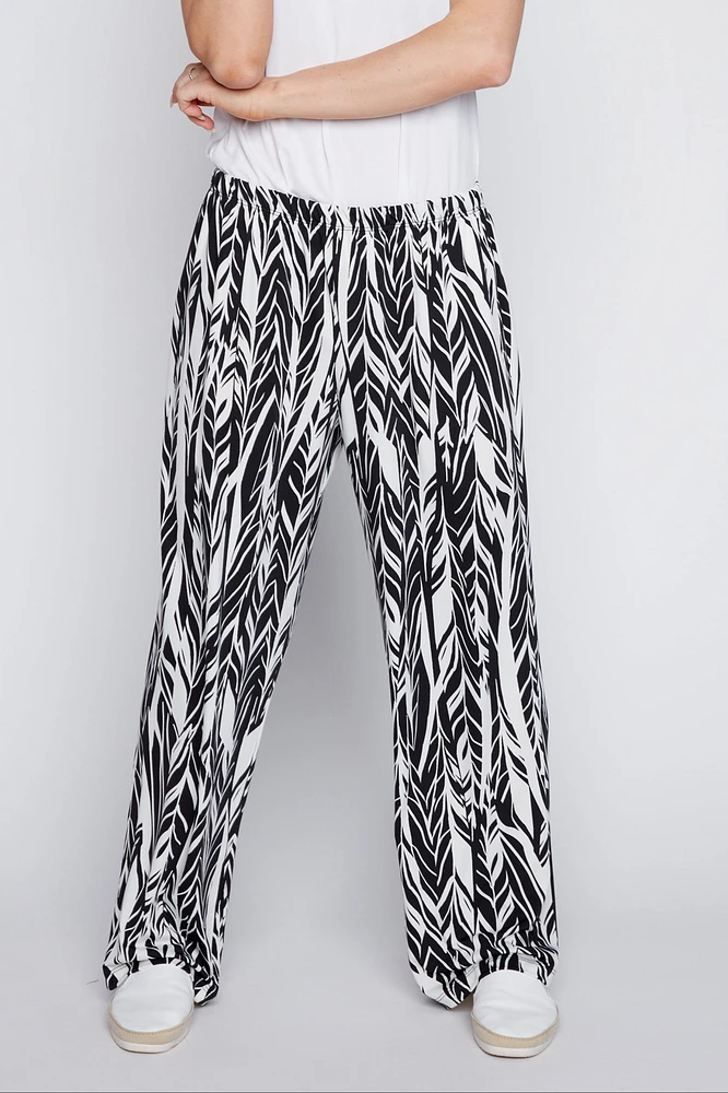 Tropical print wide leg pant