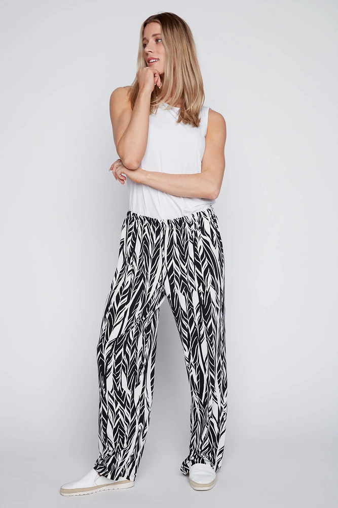Tropical print wide leg pant