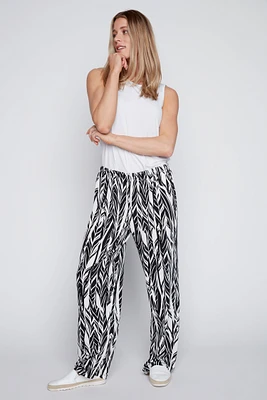 Tropical print wide leg pant