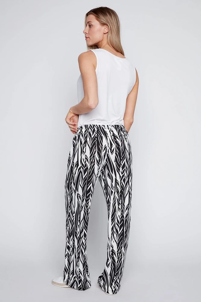 Tropical print wide leg pant