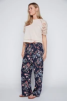Floral and dot puff print wide leg pant