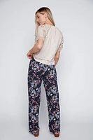 Floral and dot puff print wide leg pant