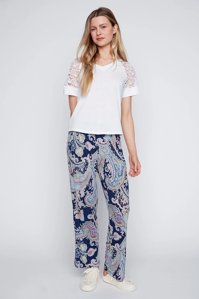 Tropical print wide leg pant