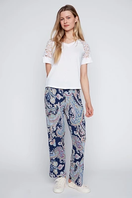 Tropical print wide leg pant