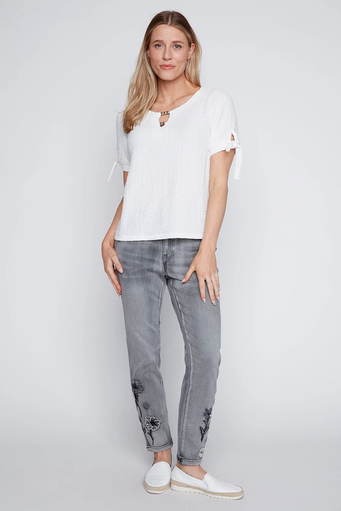 Puff sleeve crinkle top