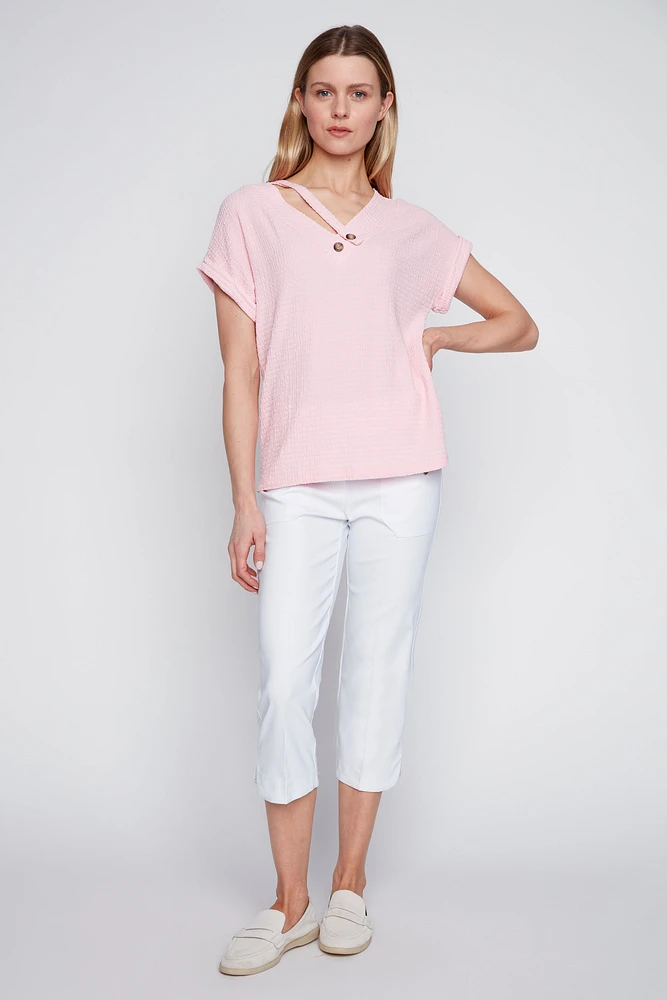 Button detail crinkle top