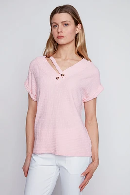 Button detail crinkle top
