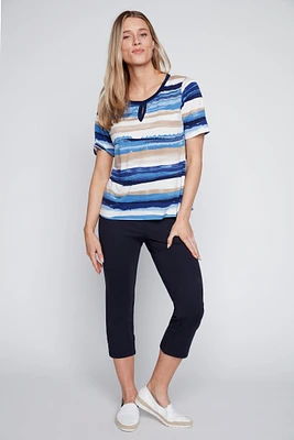 Stripe top with button detail