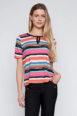 Stripe top with button detail