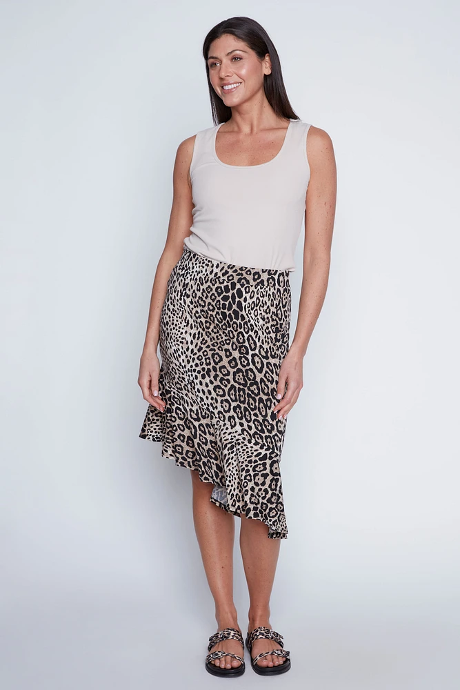 Animal print asymmetric ruffle skirt