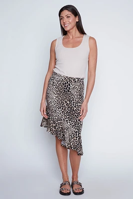 Animal print asymmetric ruffle skirt