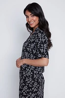 Floral puff print blouse