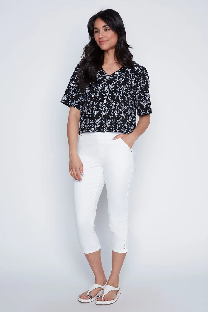 Floral puff print blouse