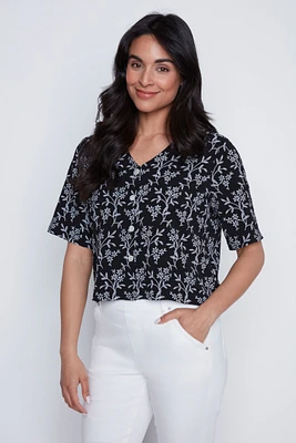 Floral puff print blouse