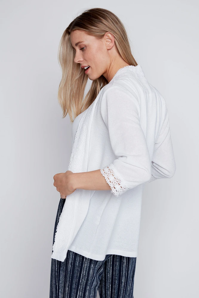 Crochet trim solid cardigan