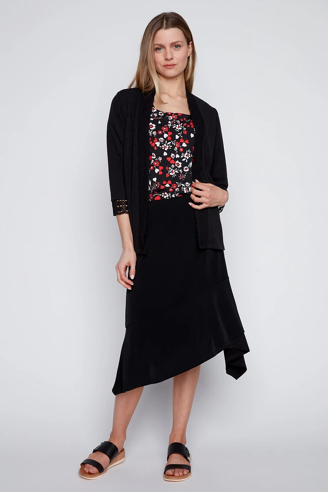 Crochet trim solid cardigan
