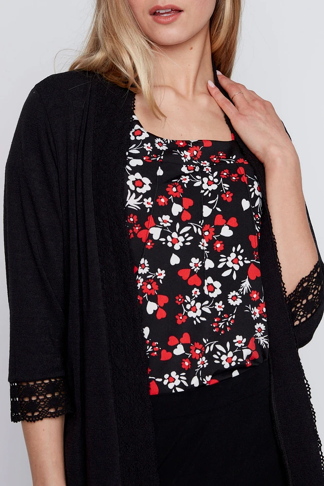 Crochet trim solid cardigan