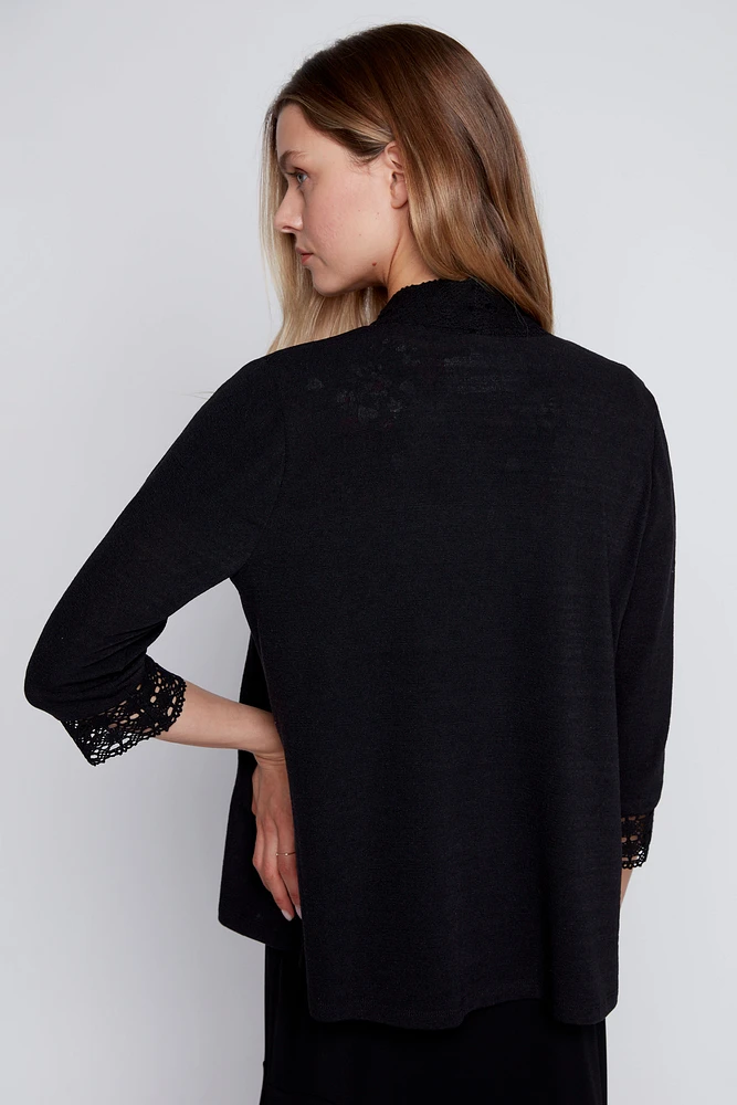 Crochet trim solid cardigan