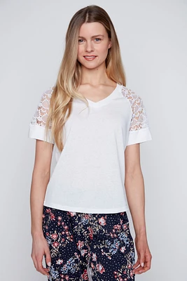 Lace sleeve t-shirt