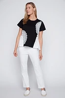 Pointelle flower cotton t-shirt