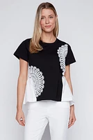 Pointelle flower cotton t-shirt