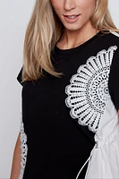 Pointelle flower cotton t-shirt