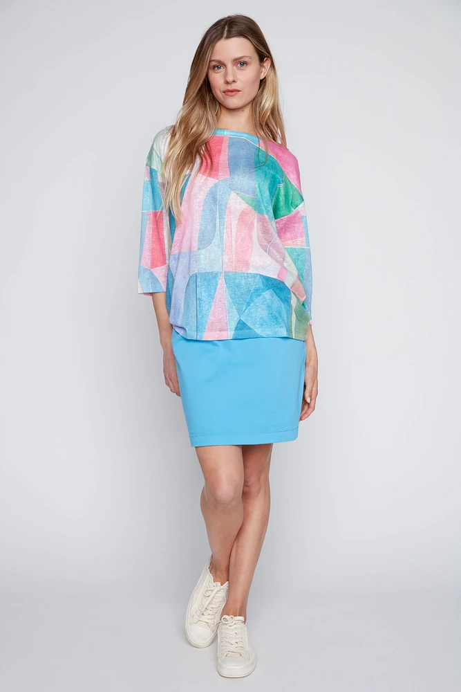 Printed drop shoulder top