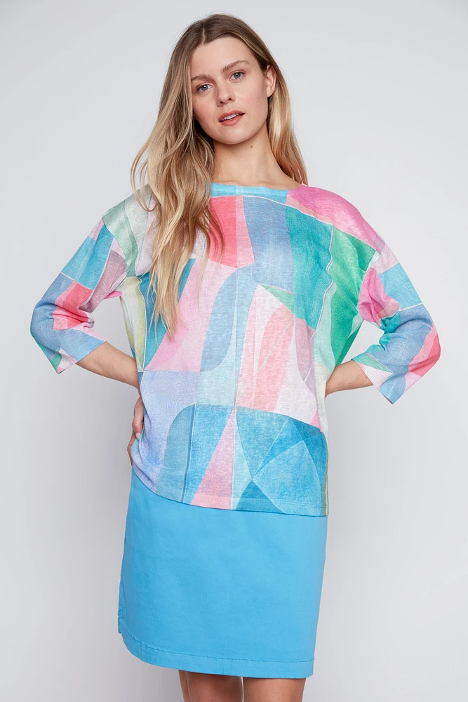 Printed drop shoulder top