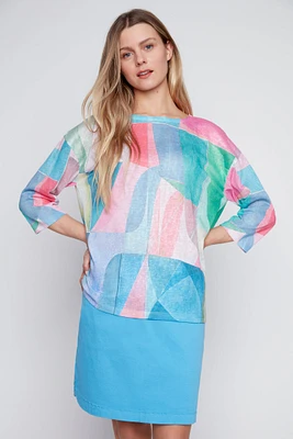Printed drop shoulder top