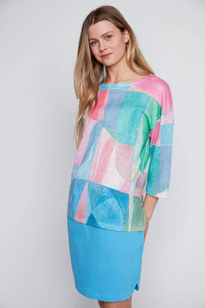 Printed drop shoulder top