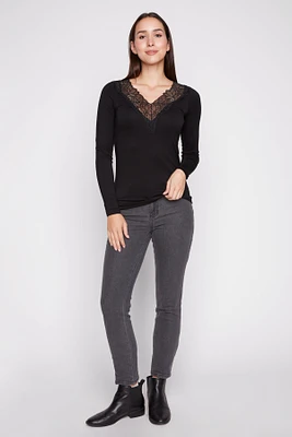 V neck lace trim top