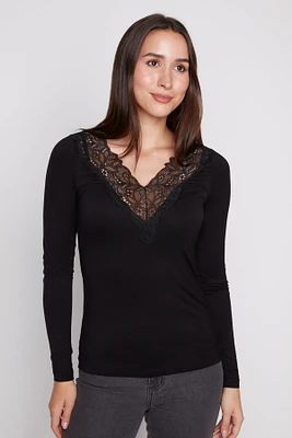 V neck lace trim top