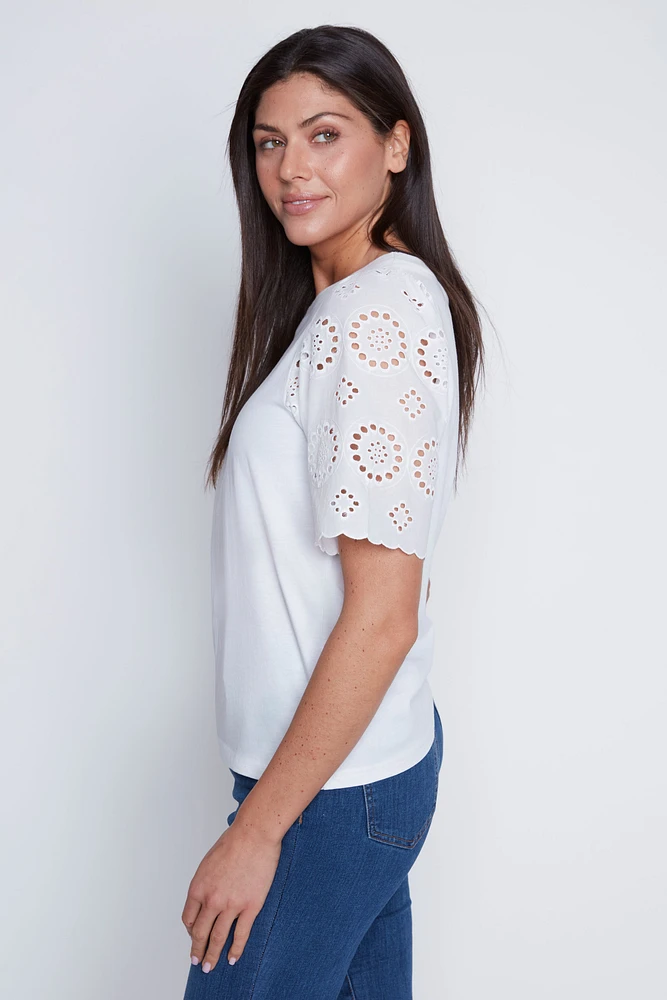 Solid t-shirt with eyelet sleeve