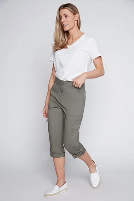 Turn cuff cotton poplin capri