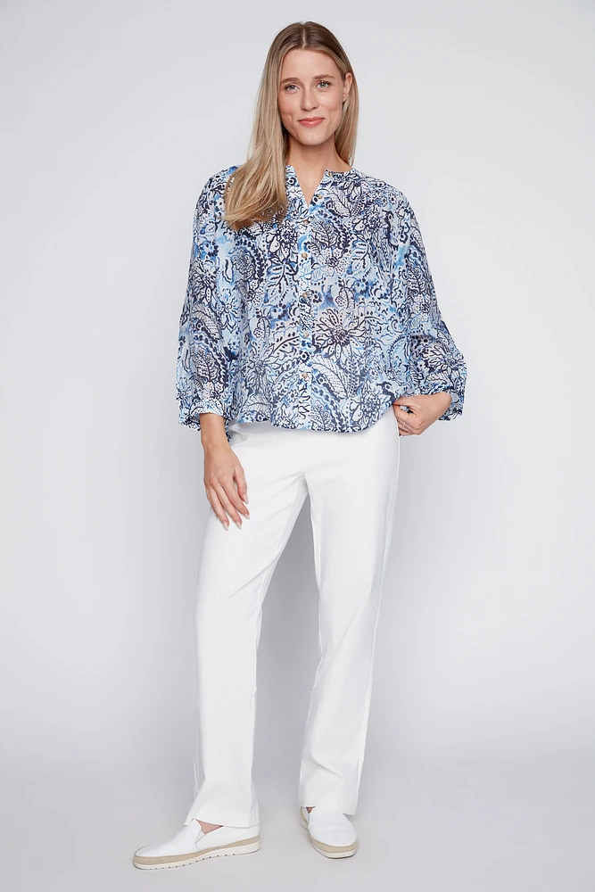 Printed blouse with wide dolman sleeve