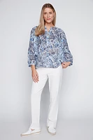 Printed blouse with wide dolman sleeve