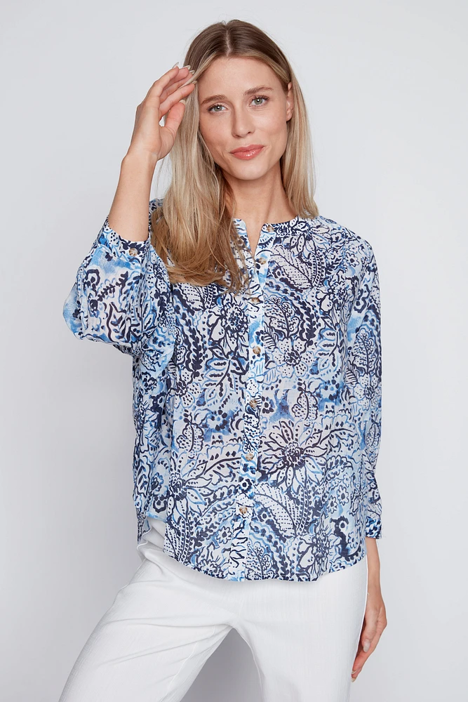Printed blouse with wide dolman sleeve