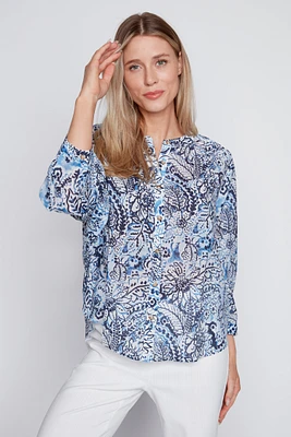 Printed blouse with wide dolman sleeve