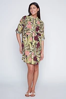 Tropical print shirt dress