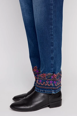 Audrey straight leg embroidered hem jean