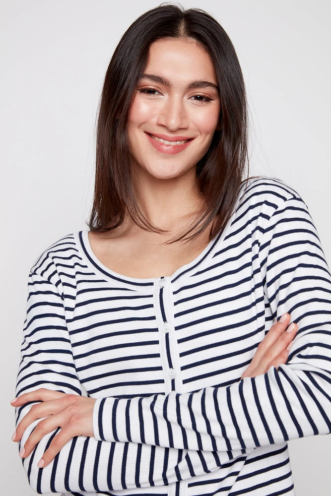 Stripe rib cardigan